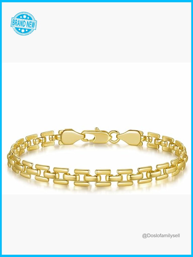 14k Gold Plated Chain Bracelet Elegant Watch Link Design Unisex Stackable
